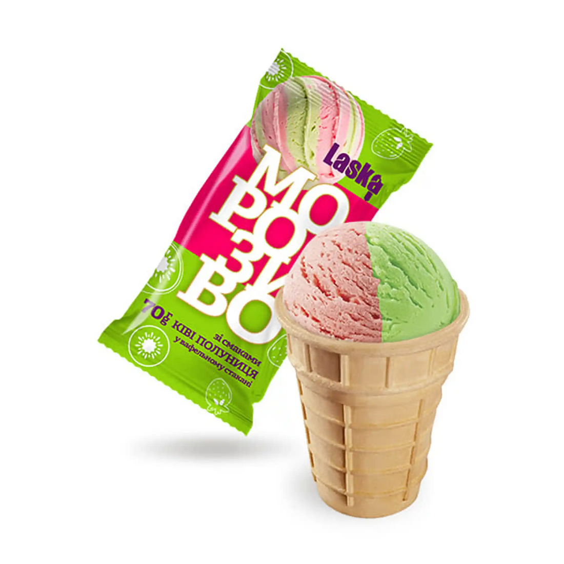 Laska Zmrzlina v vaflovém kelímku „Kiwi-jahoda“.webp